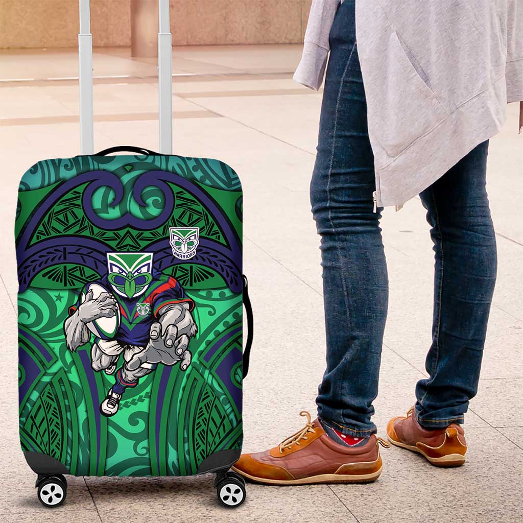 New Zealand Warriors Rugby Luggage Cover Polynesian Tribal Warrior Mask Green Blue Pattern