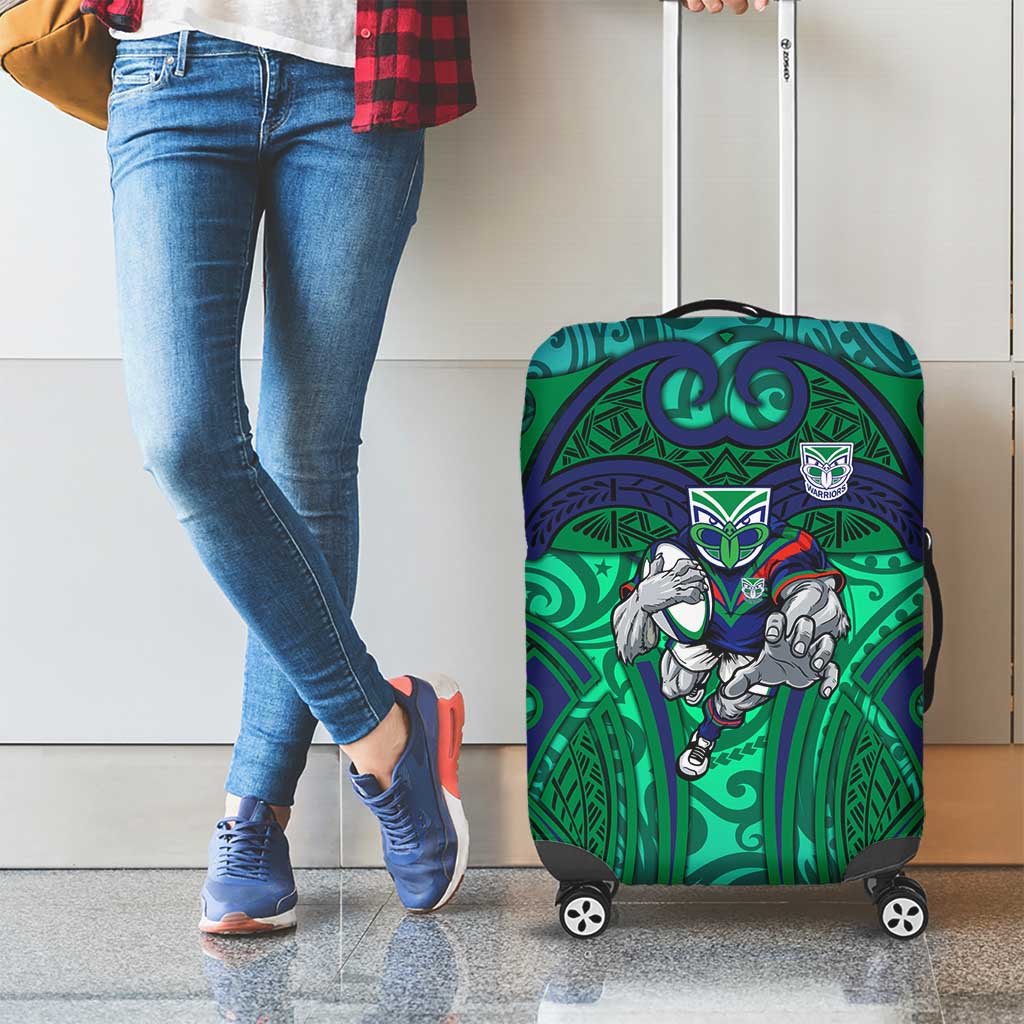 New Zealand Warriors Rugby Luggage Cover Polynesian Tribal Warrior Mask Green Blue Pattern