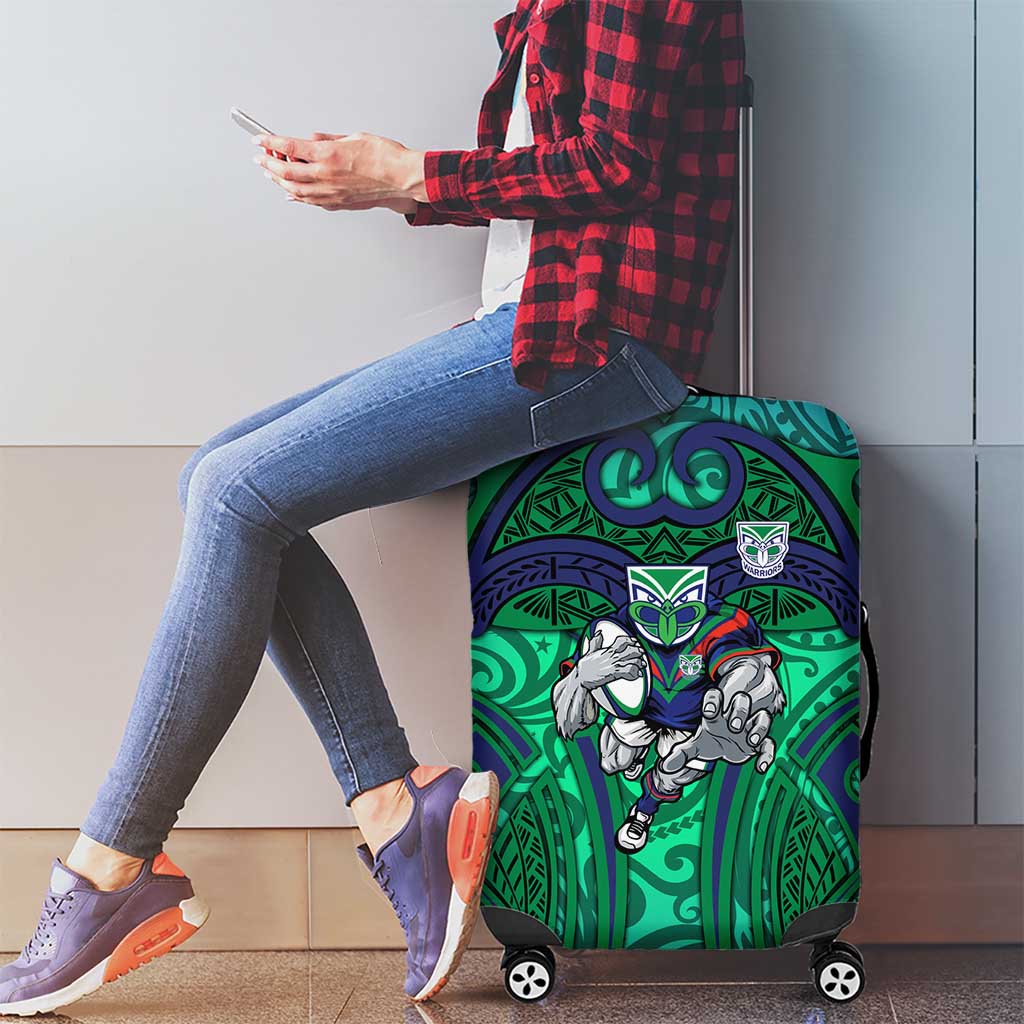 New Zealand Warriors Rugby Luggage Cover Polynesian Tribal Warrior Mask Green Blue Pattern