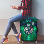 New Zealand Warriors Rugby Luggage Cover Polynesian Tribal Warrior Mask Green Blue Pattern