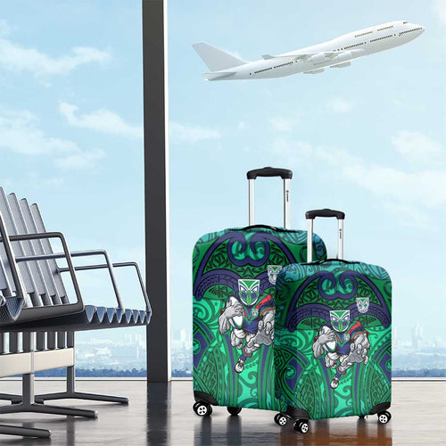 New Zealand Warriors Rugby Luggage Cover Polynesian Tribal Warrior Mask Green Blue Pattern
