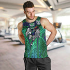 New Zealand Warriors Rugby Men Tank Top Polynesian Tribal Warrior Mask Green Blue Pattern