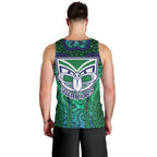 New Zealand Warriors Rugby Men Tank Top Polynesian Tribal Warrior Mask Green Blue Pattern