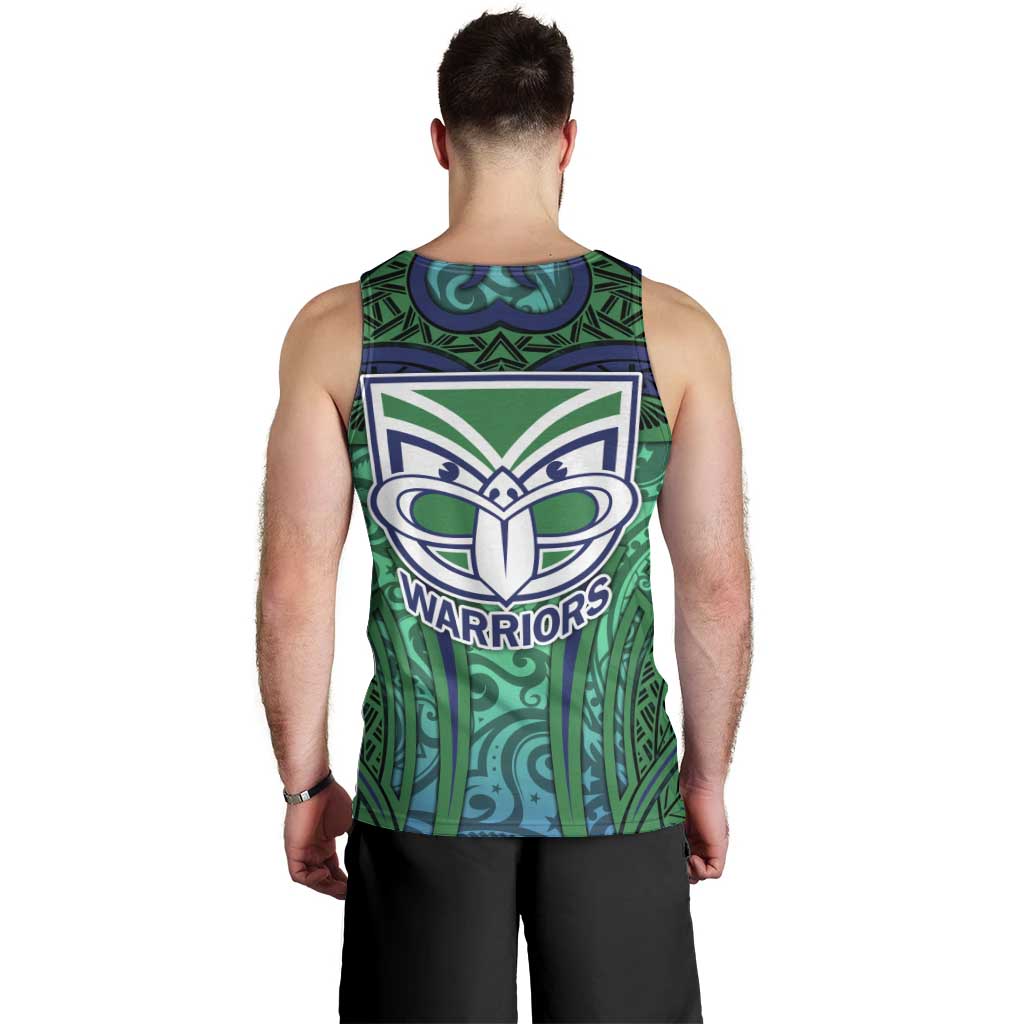 New Zealand Warriors Rugby Men Tank Top Polynesian Tribal Warrior Mask Green Blue Pattern