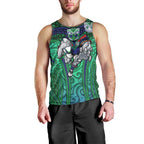 New Zealand Warriors Rugby Men Tank Top Polynesian Tribal Warrior Mask Green Blue Pattern