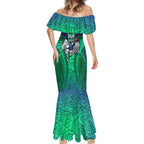New Zealand Warriors Rugby Mermaid Dress Polynesian Tribal Warrior Mask Green Blue Pattern