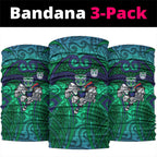 New Zealand Warriors Rugby Neck Gaiter Polynesian Tribal Warrior Mask Green Blue Pattern