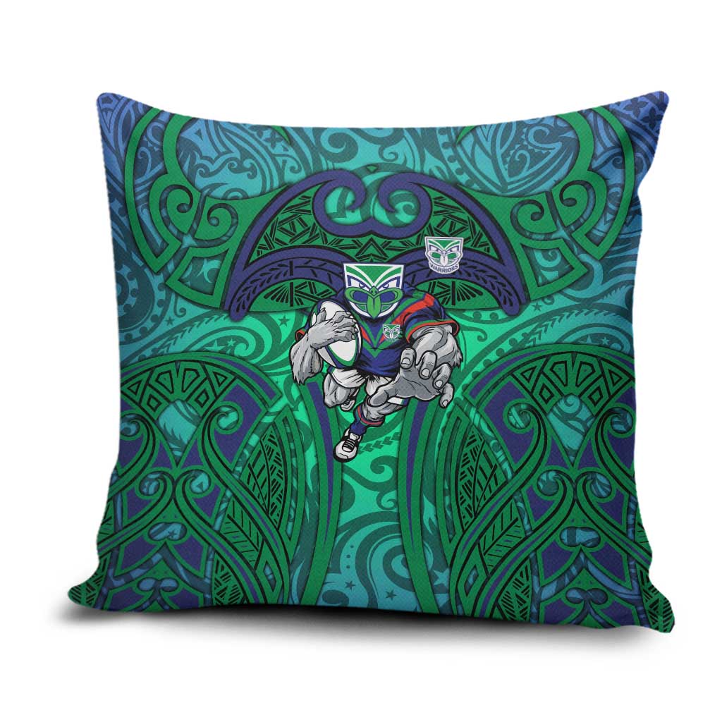 New Zealand Warriors Rugby Pillow Cover Polynesian Tribal Warrior Mask Green Blue Pattern