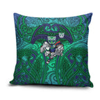 New Zealand Warriors Rugby Pillow Cover Polynesian Tribal Warrior Mask Green Blue Pattern