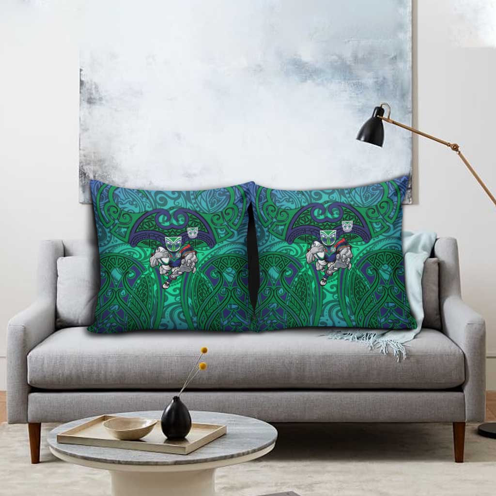 New Zealand Warriors Rugby Pillow Cover Polynesian Tribal Warrior Mask Green Blue Pattern