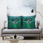 New Zealand Warriors Rugby Pillow Cover Polynesian Tribal Warrior Mask Green Blue Pattern