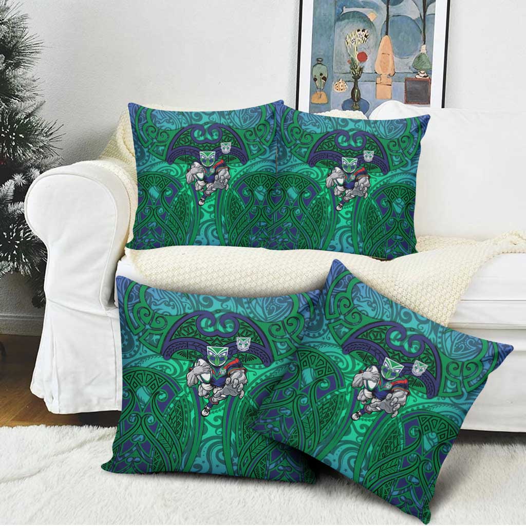 New Zealand Warriors Rugby Pillow Cover Polynesian Tribal Warrior Mask Green Blue Pattern