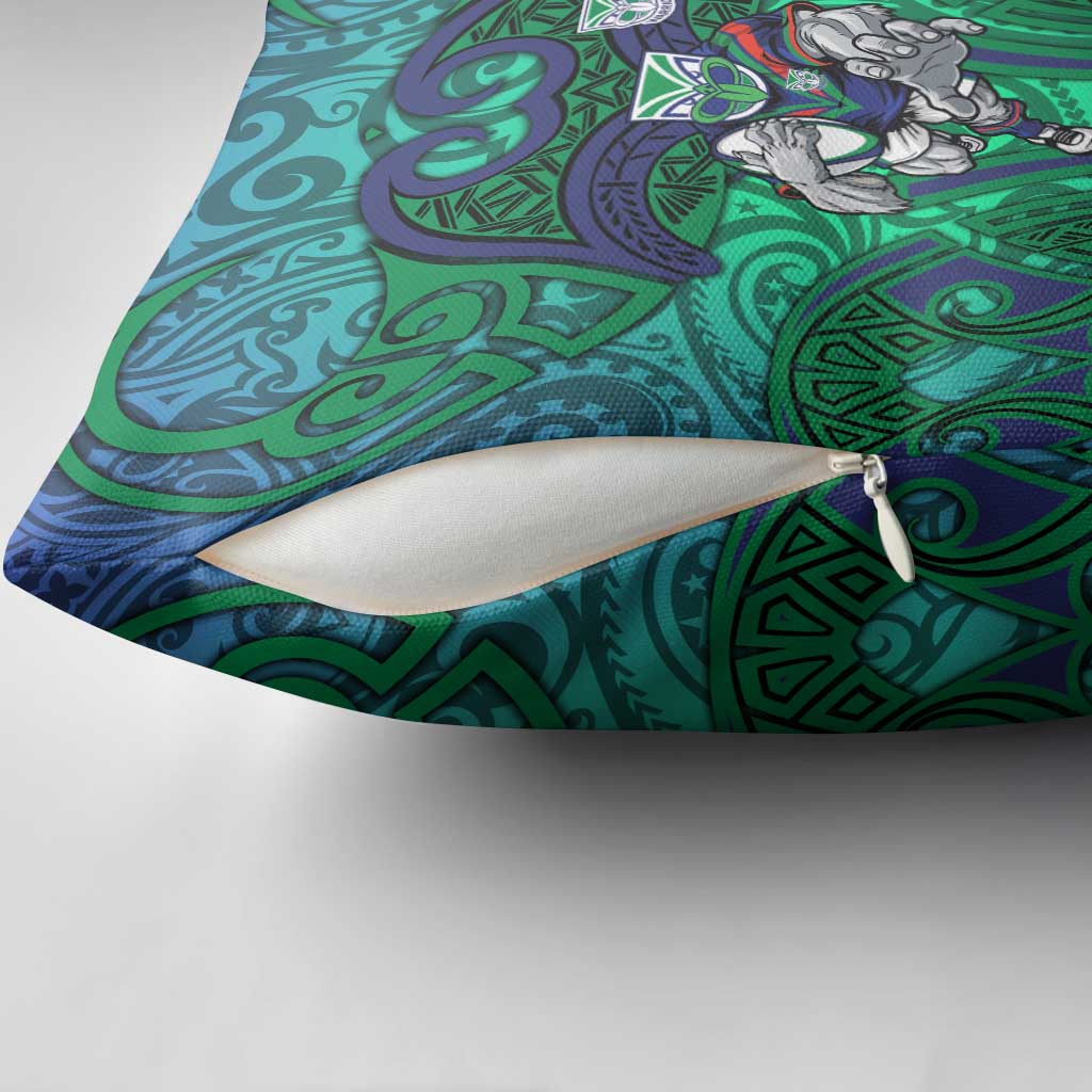 New Zealand Warriors Rugby Pillow Cover Polynesian Tribal Warrior Mask Green Blue Pattern