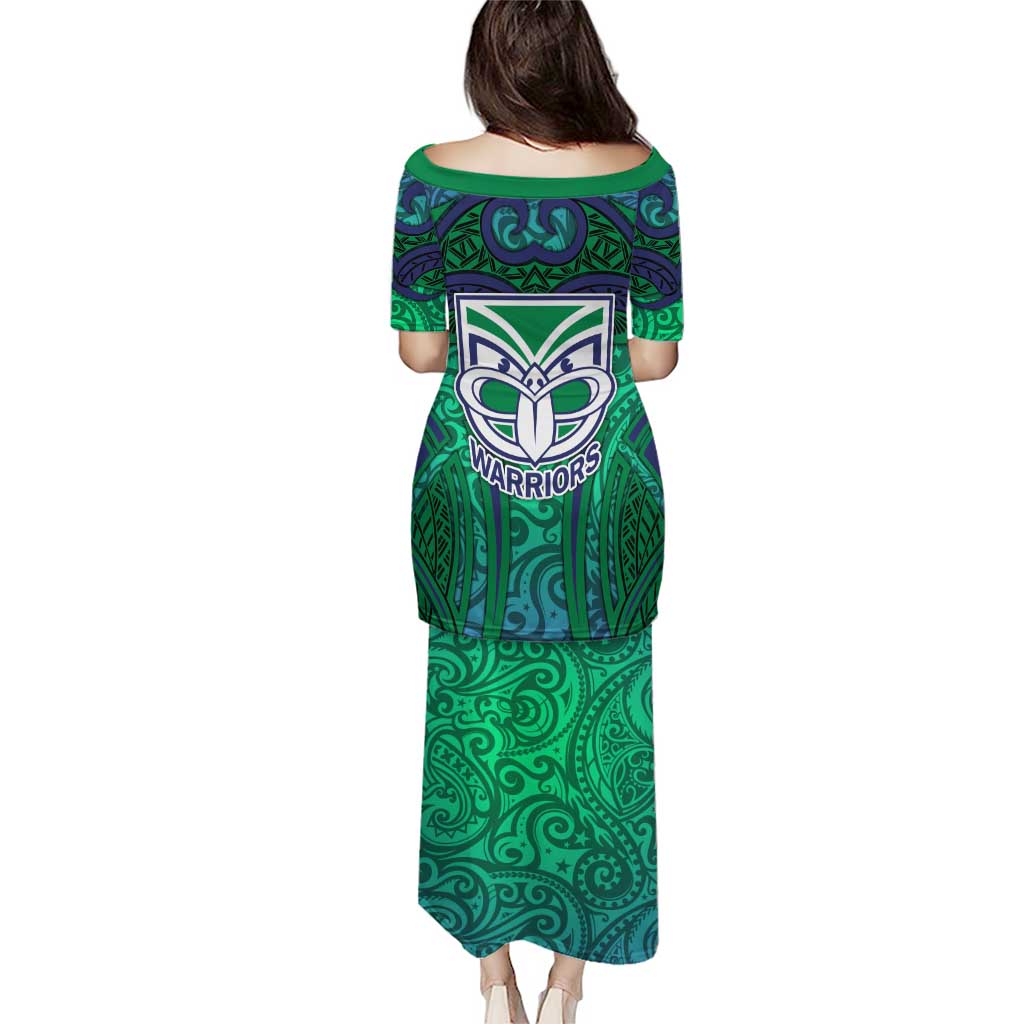 New Zealand Warriors Rugby Puletasi Polynesian Tribal Warrior Mask Green Blue Pattern