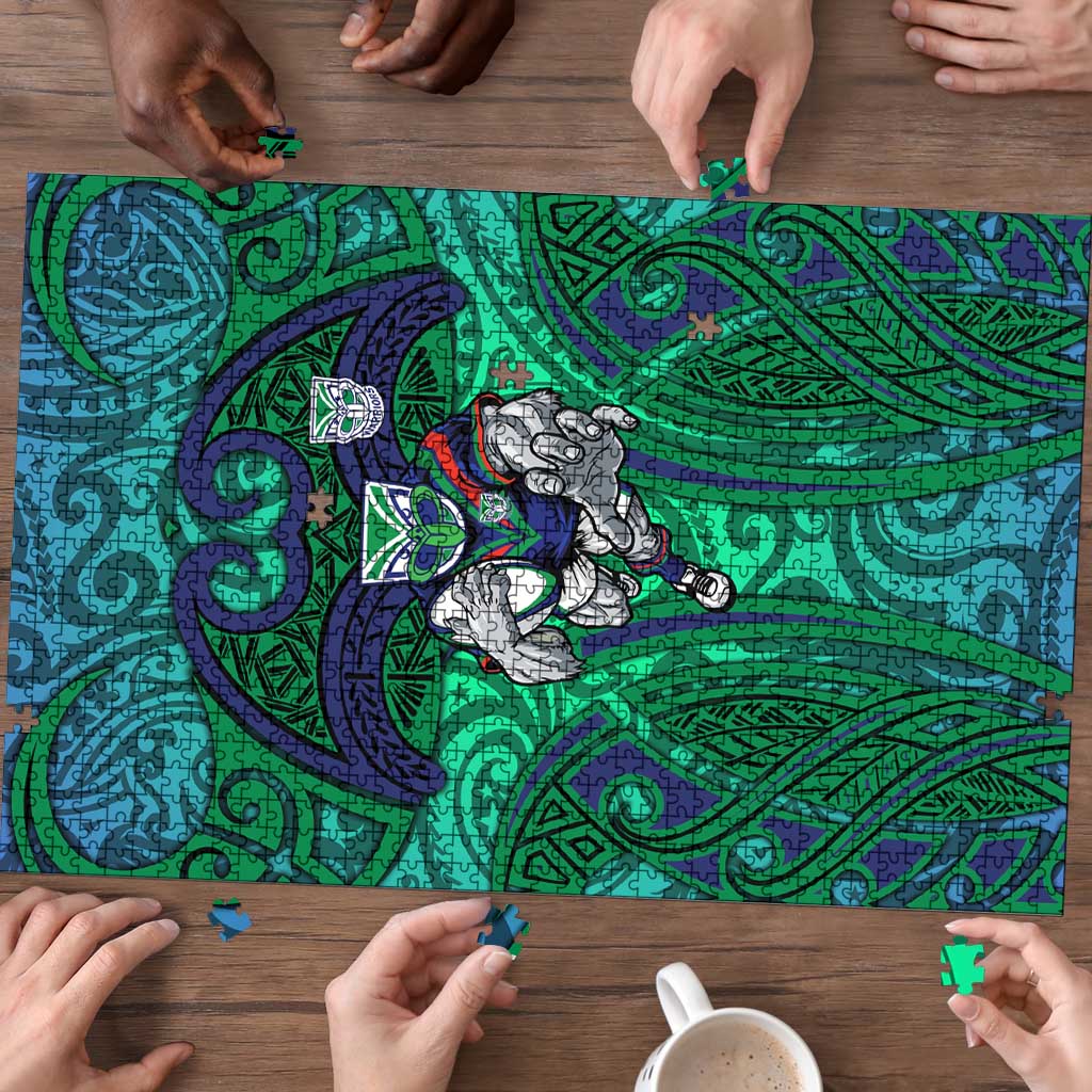 New Zealand Warriors Rugby Puzzle Polynesian Tribal Warrior Mask Green Blue Pattern