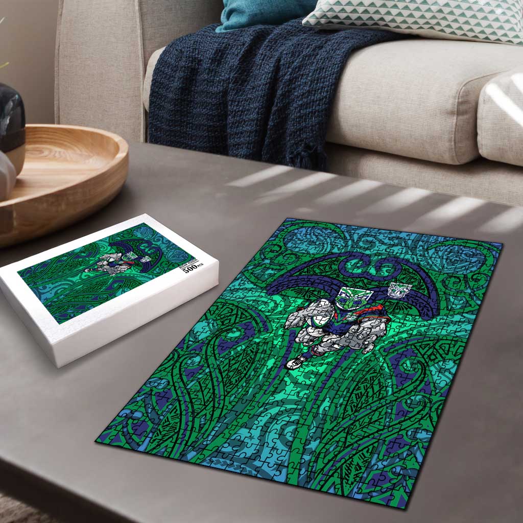 New Zealand Warriors Rugby Puzzle Polynesian Tribal Warrior Mask Green Blue Pattern