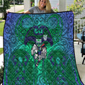 New Zealand Warriors Rugby Quilt Polynesian Tribal Warrior Mask Green Blue Pattern