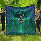 New Zealand Warriors Rugby Quilt Polynesian Tribal Warrior Mask Green Blue Pattern