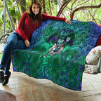 New Zealand Warriors Rugby Quilt Polynesian Tribal Warrior Mask Green Blue Pattern