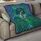 New Zealand Warriors Rugby Quilt Polynesian Tribal Warrior Mask Green Blue Pattern