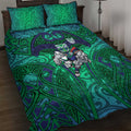 New Zealand Warriors Rugby Quilt Bed Set Polynesian Tribal Warrior Mask Green Blue Pattern