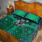 New Zealand Warriors Rugby Quilt Bed Set Polynesian Tribal Warrior Mask Green Blue Pattern
