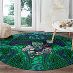 New Zealand Warriors Rugby Round Carpet Polynesian Tribal Warrior Mask Green Blue Pattern