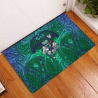 New Zealand Warriors Rugby Rubber Doormat Polynesian Tribal Warrior Mask Green Blue Pattern