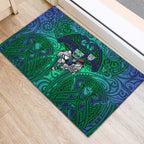 New Zealand Warriors Rugby Rubber Doormat Polynesian Tribal Warrior Mask Green Blue Pattern
