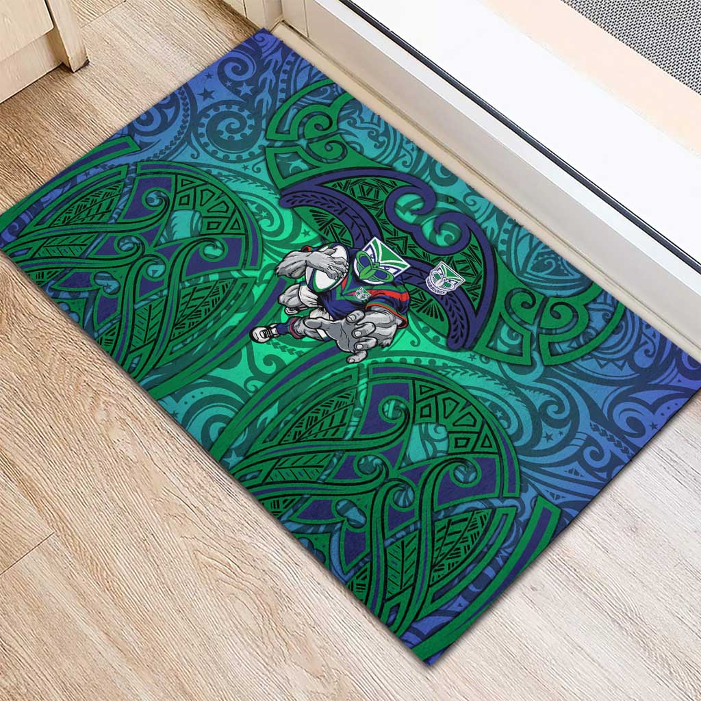 New Zealand Warriors Rugby Rubber Doormat Polynesian Tribal Warrior Mask Green Blue Pattern