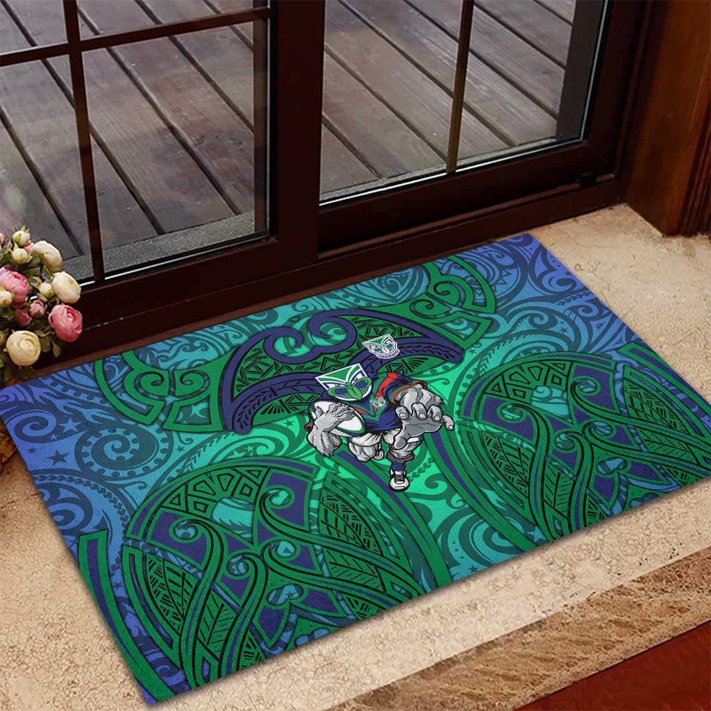 New Zealand Warriors Rugby Rubber Doormat Polynesian Tribal Warrior Mask Green Blue Pattern