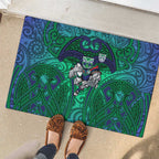 New Zealand Warriors Rugby Rubber Doormat Polynesian Tribal Warrior Mask Green Blue Pattern