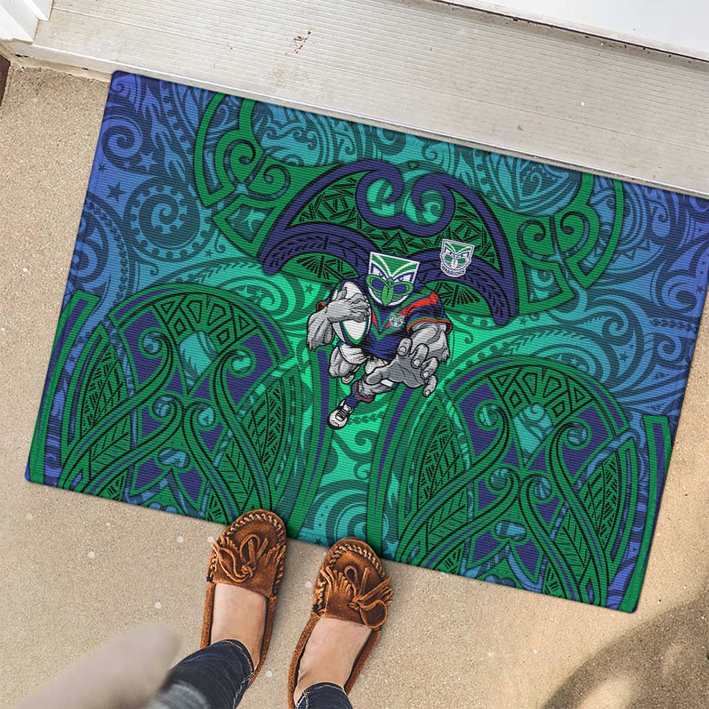 New Zealand Warriors Rugby Rubber Doormat Polynesian Tribal Warrior Mask Green Blue Pattern