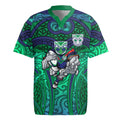 New Zealand Warriors Rugby Rugby Jersey Polynesian Tribal Warrior Mask Green Blue Pattern