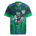 New Zealand Warriors Rugby Rugby Jersey Polynesian Tribal Warrior Mask Green Blue Pattern