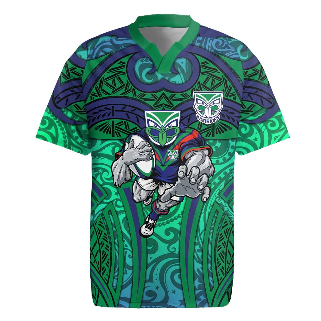New Zealand Warriors Rugby Rugby Jersey Polynesian Tribal Warrior Mask Green Blue Pattern