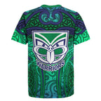 New Zealand Warriors Rugby Rugby Jersey Polynesian Tribal Warrior Mask Green Blue Pattern