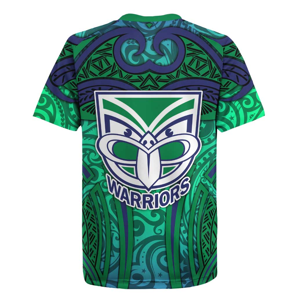 New Zealand Warriors Rugby Rugby Jersey Polynesian Tribal Warrior Mask Green Blue Pattern