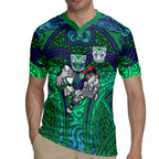 New Zealand Warriors Rugby Rugby Jersey Polynesian Tribal Warrior Mask Green Blue Pattern