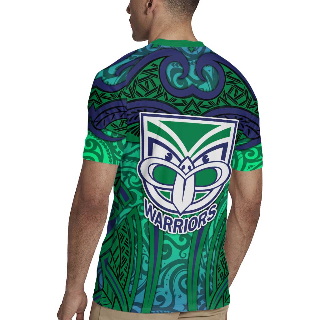 New Zealand Warriors Rugby Rugby Jersey Polynesian Tribal Warrior Mask Green Blue Pattern