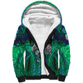 New Zealand Warriors Rugby Sherpa Hoodie Polynesian Tribal Warrior Mask Green Blue Pattern