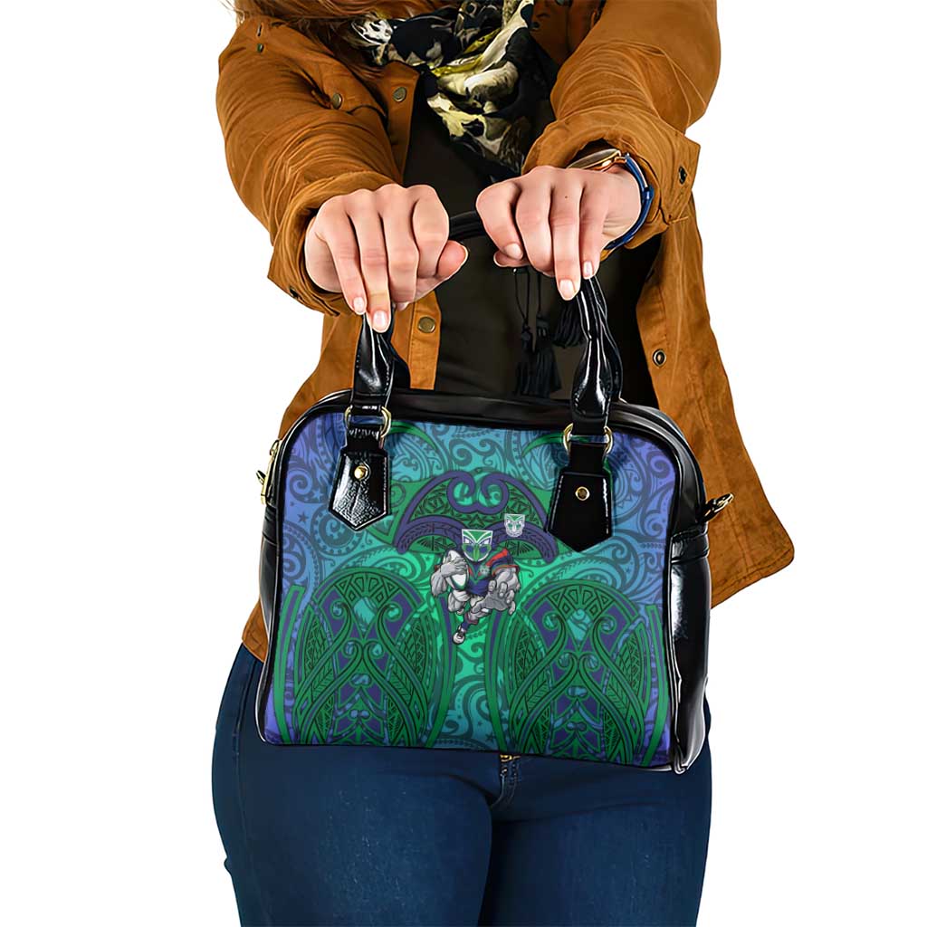 New Zealand Warriors Rugby Shoulder Handbag Polynesian Tribal Warrior Mask Green Blue Pattern