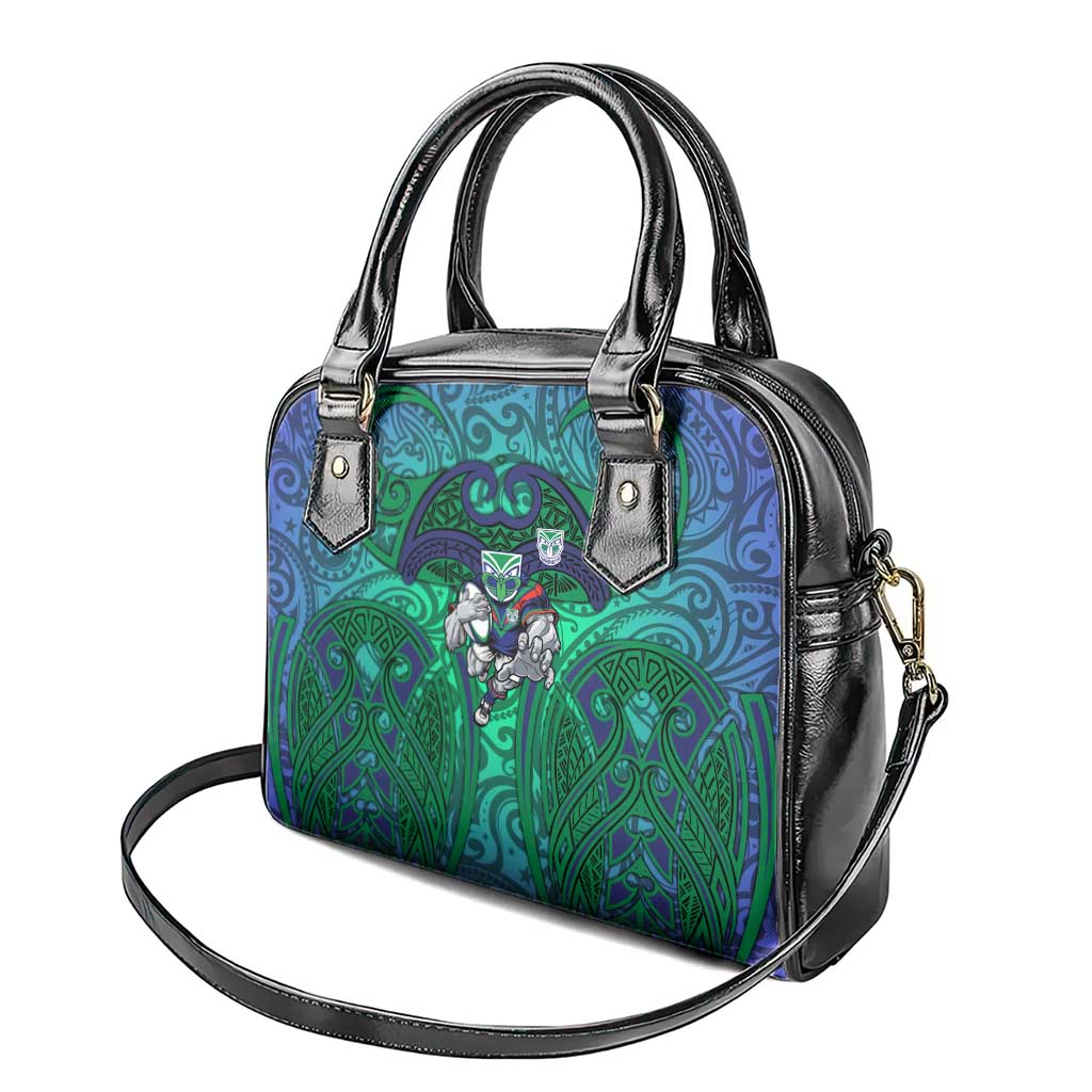 New Zealand Warriors Rugby Shoulder Handbag Polynesian Tribal Warrior Mask Green Blue Pattern