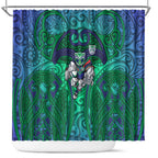 New Zealand Warriors Rugby Shower Curtain Polynesian Tribal Warrior Mask Green Blue Pattern