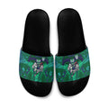 New Zealand Warriors Rugby Slide Sandals Polynesian Tribal Warrior Mask Green Blue Pattern