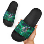 New Zealand Warriors Rugby Slide Sandals Polynesian Tribal Warrior Mask Green Blue Pattern