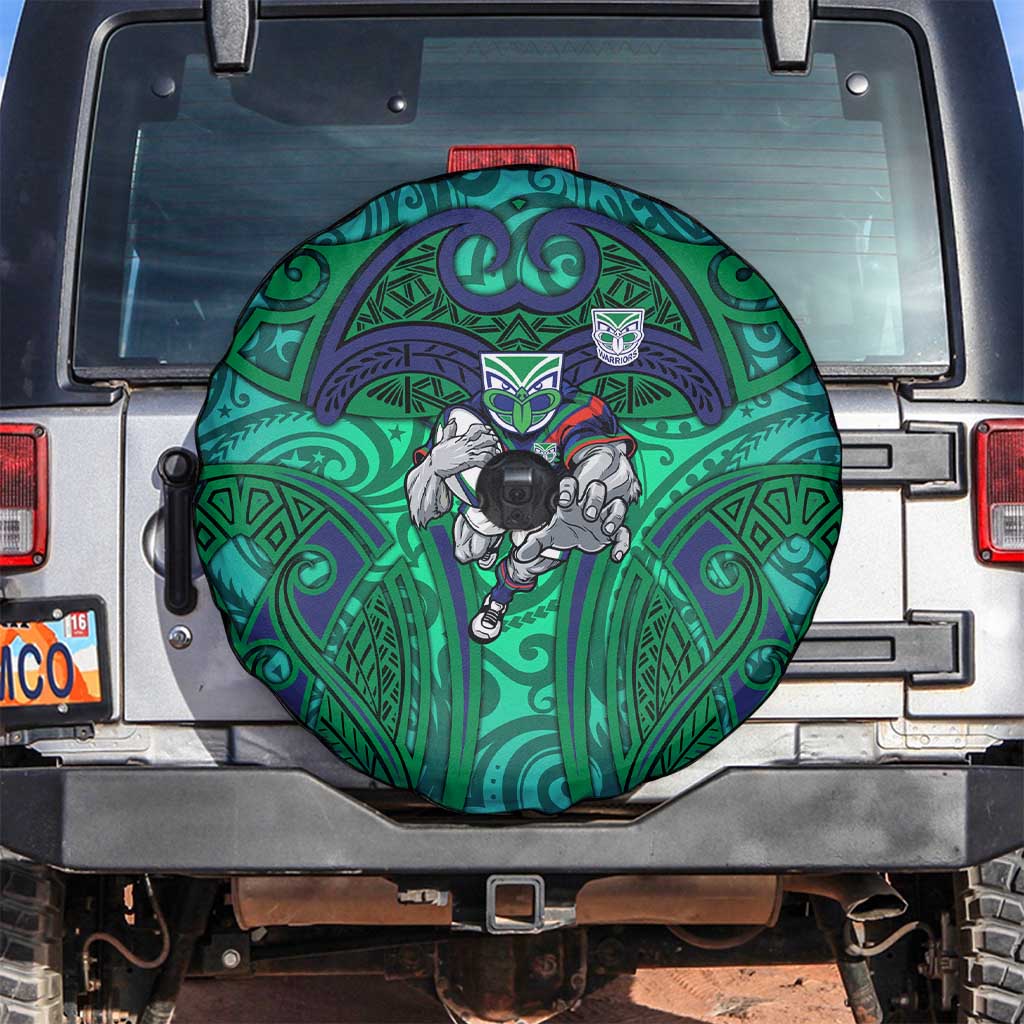 New Zealand Warriors Rugby Spare Tire Cover Polynesian Tribal Warrior Mask Green Blue Pattern