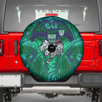 New Zealand Warriors Rugby Spare Tire Cover Polynesian Tribal Warrior Mask Green Blue Pattern