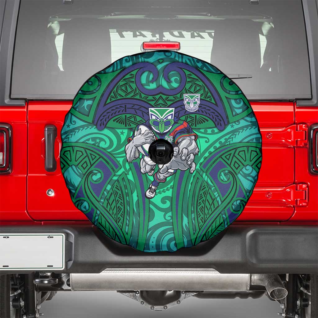 New Zealand Warriors Rugby Spare Tire Cover Polynesian Tribal Warrior Mask Green Blue Pattern