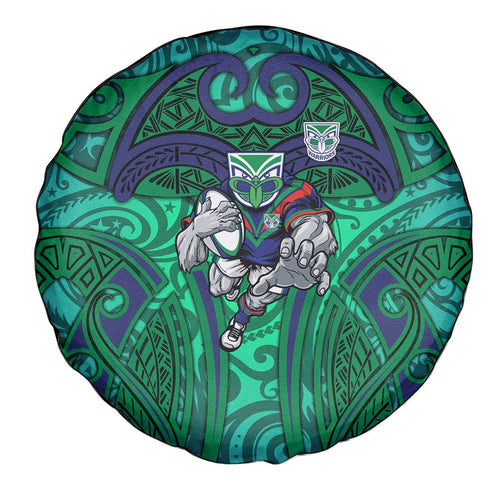 New Zealand Warriors Rugby Spare Tire Cover Polynesian Tribal Warrior Mask Green Blue Pattern